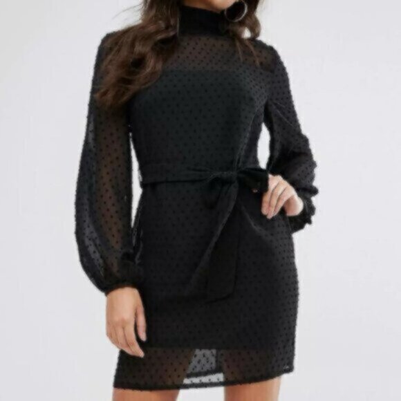Misha Collection Black  High Neck Mini Dress With Blouson Sleeve - Picture 14 of 14